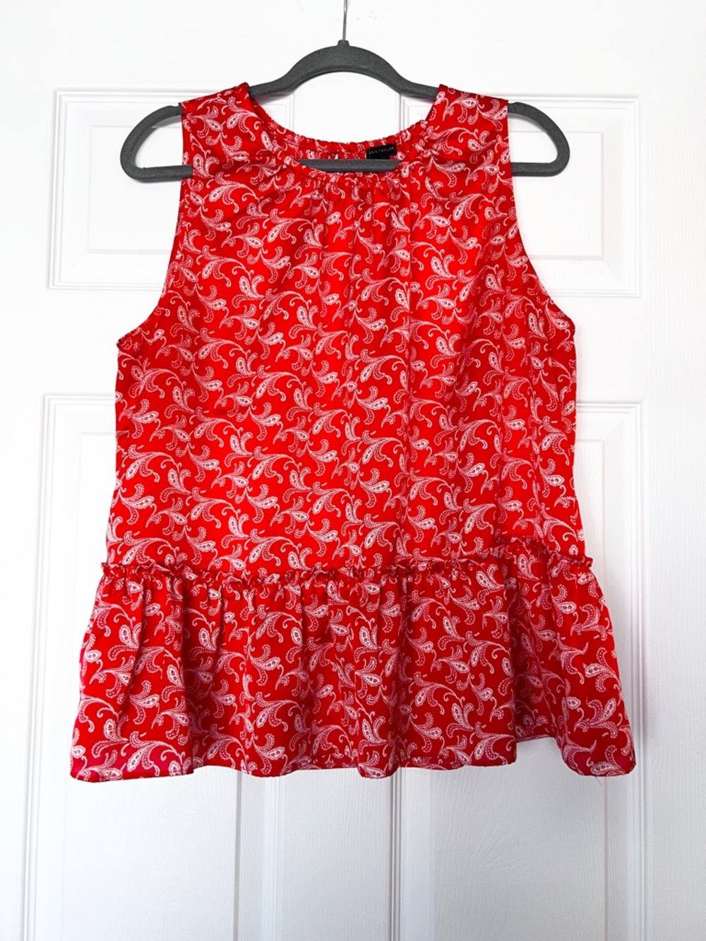 Ann Taylor Red Paisley Sleeveless Peplum Tank